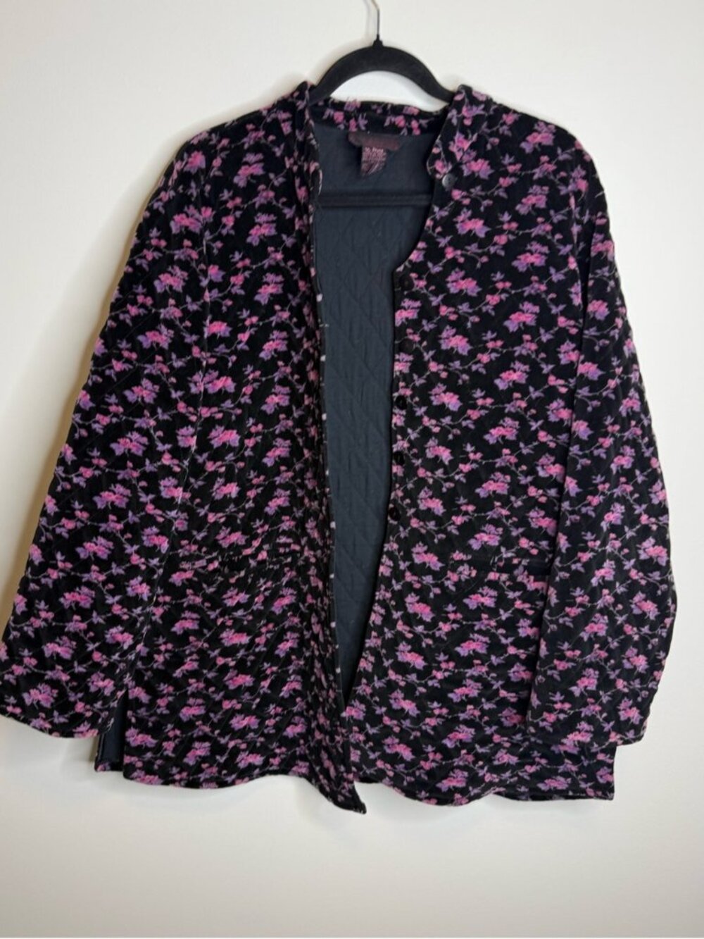 April Cornell Black Jacket with Pink Floral Print size large